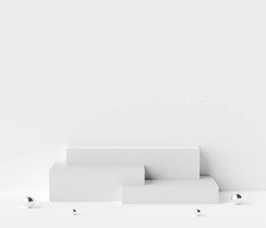 Ürün reklamları için minimum geometrik şekilli podyum sahnesi, 3D görüntüleme