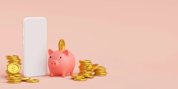 Money Savings Investment Concept Vkládání Mince Prasátko Banky Web Banner — Stock fotografie