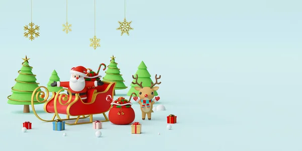 Веселого Різдва Щасливого Нового Року Веб Банер Санта Клауса Слей — стокове фото