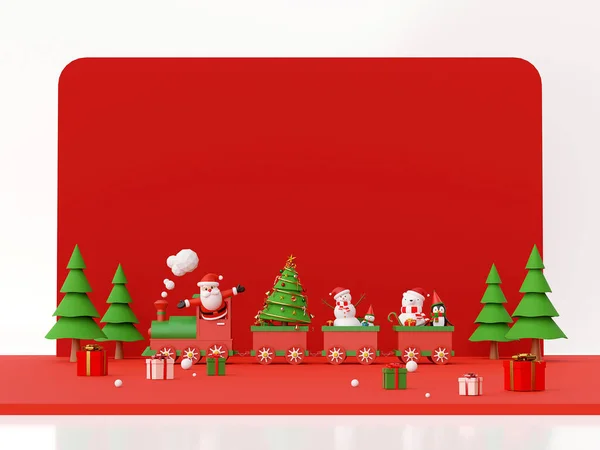 Новым Годом Рождеством Санта Клаус Снеговик Рождественском Поезде Подарками Копировальным — стоковое фото