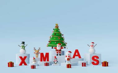 Mutlu Noeller ve mutlu yıllar, Noel Baba ve Noel karakteri XMAS, 3D yorumlu