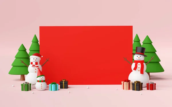 Новым Годом Рождеством Христовым Сцена Пустого Пространства Снеговиком Рождественскими Подарками — стоковое фото