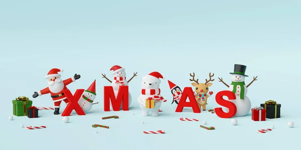 メリークリスマスとハッピーニューイヤー サンタクロースとクリスマスの文字と文字Xmas 3Dレンダリング — ストック写真