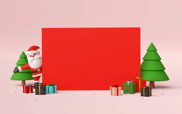 圣诞快乐 新年快乐 有圣诞老人和圣诞礼物的空白的场景 3D渲染 — 图库照片