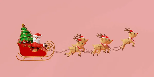 Boldog Karácsonyt Boldog Évet Mikulás Egy Szánon Tele Karácsonyi Ajándékokkal — Stock Fotó