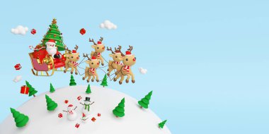 Noel Baba sahnesi Noel hediyeleriyle dolu bir kızakla Ren geyiği tarafından çekiliyor.