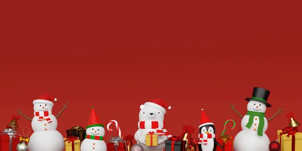 Cute Christmas Background Cute Christmas Character Copy Space Rendering — 스톡 사진