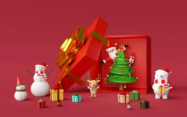 Boldog Karácsonyt Boldog Évet Karácsonyfát Ajándékdobozban Karácsonyi Díszítéssel Ünneplés Mikulás — Stock Fotó