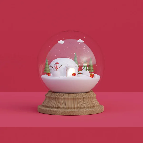 Boldog Karácsonyt Boldog Évet Hóember Ünnepli Karácsony Napját Egy Hógömbben — Stock Fotó