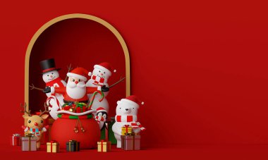 Mutlu Noeller ve mutlu yıllar, Noel Baba 'nın Sahnesi ve fotokopi alanı olan arkadaşlar, 3D yorumlama