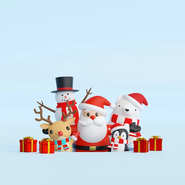 Feliz Navidad Feliz Año Nuevo Papá Noel Amigos Con Regalo — Foto de Stock