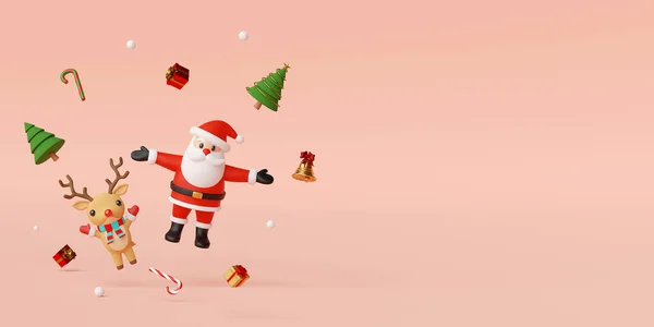 Boldog Karácsonyt Boldog Évet Mikulás Rénszarvas Karácsonyi Dekoráció Renderelés — Stock Fotó