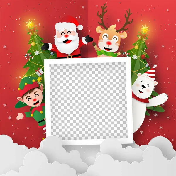 Origami Paper Art Blank Photo Santa Claus Friends Merry Christmas — 스톡 벡터