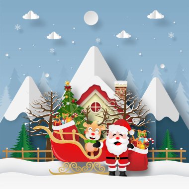 Kağıt sanatı, Noel Baba 'nın zanaat stili ve kızaklı ren geyiği, Mutlu Noeller ve mutlu yıllar.