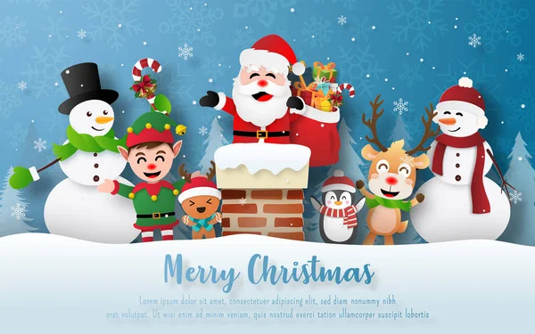 Mutlu Noeller ve mutlu yıllar, Noel Baba ve arkadaşlarıyla bacada Noel partisi