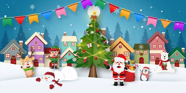 Noel Baba ve arkadaşlarıyla Noel partisinin kâğıt sanatı, Mutlu Noeller ve mutlu yıllar