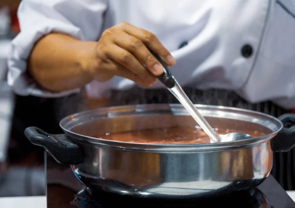 Chef preparing food, meal, in the kitchen, chef cooking, Chef decorating dish, closeup,