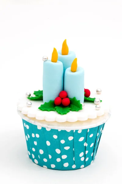 Natal Cupcakes Caseiros Isolados Fundo Branco — Fotografia de Stock
