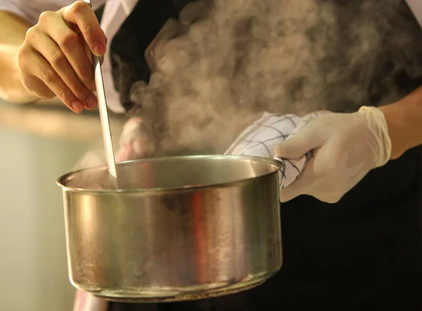 Chef Preparando Comida Comida Cocina Cocina Del Chef Plato Decorativo —  Fotos de Stock