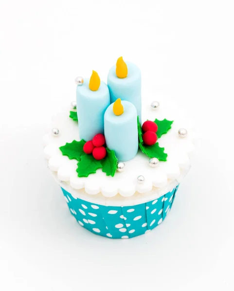 Natal Cupcakes Caseiros Fundo Branco — Fotografia de Stock