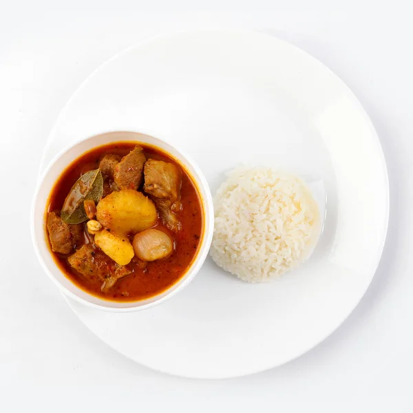 Thai Massaman Curry Una Ciotola Riso Thai Cocco Latte Curry — Foto Stock