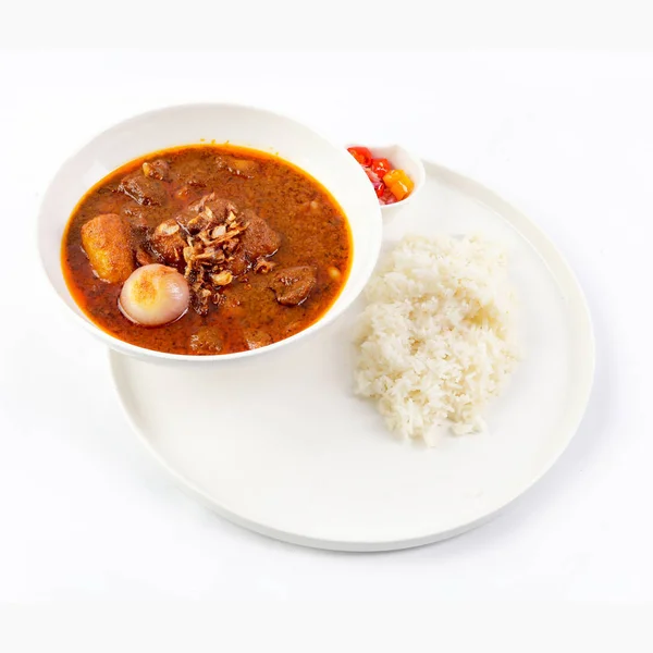 Thai Massaman Curry Una Ciotola Riso Thai Cocco Latte Curry — Foto Stock