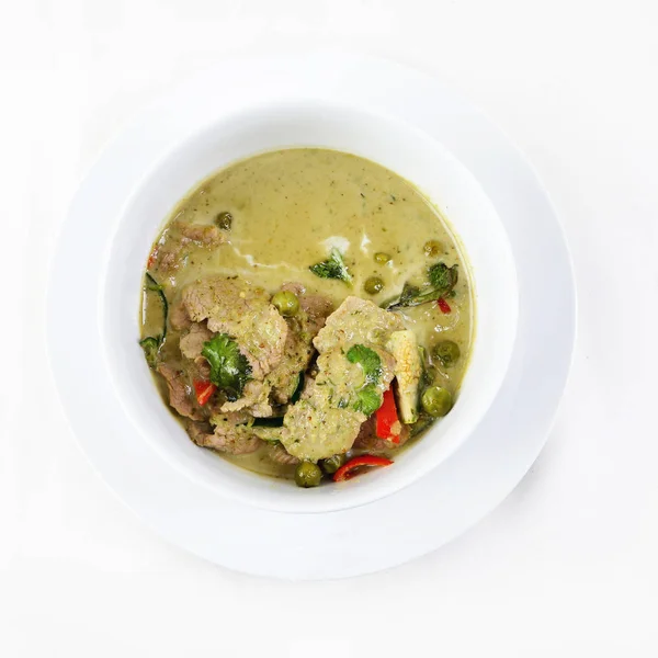 Cucina Thailandese Delizioso Cibo Tailandese Curry Verde Una Ciotola Bianca — Foto Stock