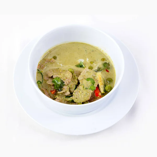 Cocina Tailandesa Deliciosa Comida Tailandesa Curry Verde Tazón Blanco —  Fotos de Stock