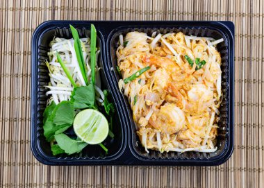 Pad Tay erişte Take away gıda plastik siyah kutu, Tayland gıda tarzı