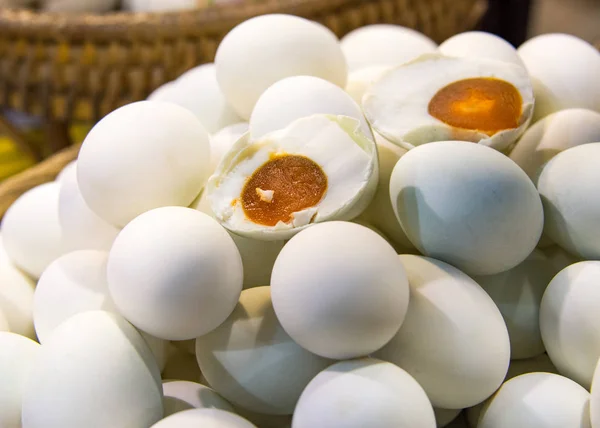 Salted duck eggs for sale in the fresh market, Yolk of salted eg