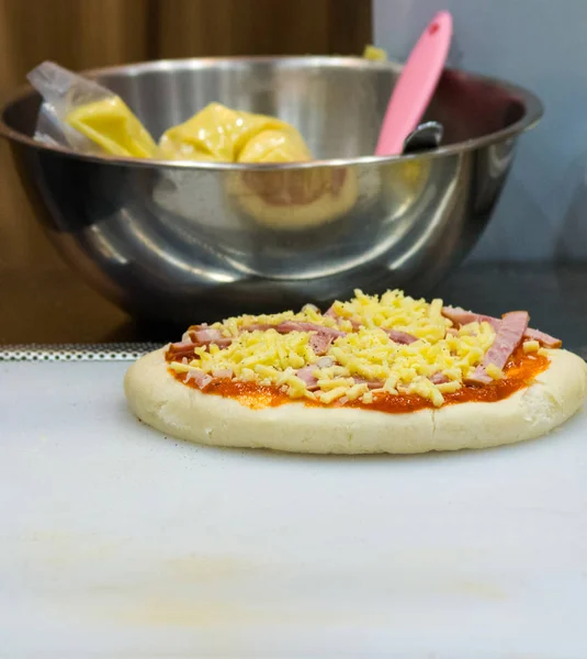 Chef preparing pizza , The process of making pizza