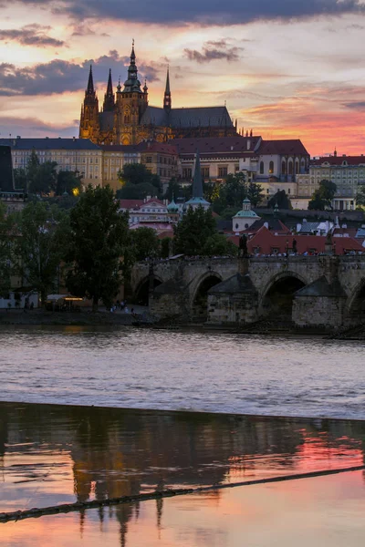 Old Town Prague Castle Saint Vitus Cathedra Panoramik Görünüm Vltava — Stok fotoğraf