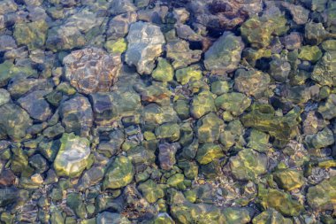 Deniz taşları arka plan ve taşlar üzerinde güneş ışığı. Arka plan fotoğraf. Portre.