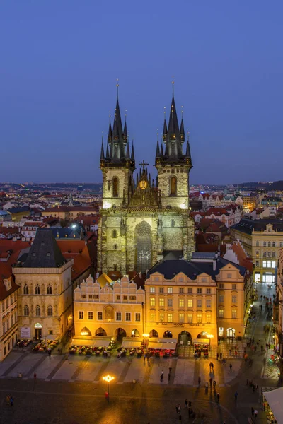Flygfoto Över Den Gotiska Tyn Cathedral Gamla Stans Torg Prag — Stockfoto