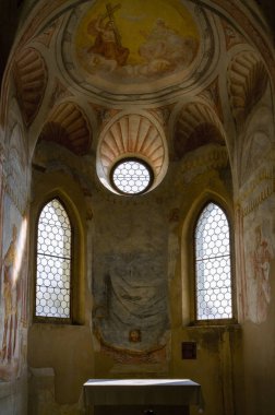 Bled, Slovenya , 29 Eylül 2018. Bled Kalesi bir iç şapel. Şapelin mimari detayları. Şapel 16. Avrupa. Avrupa seyahati. 