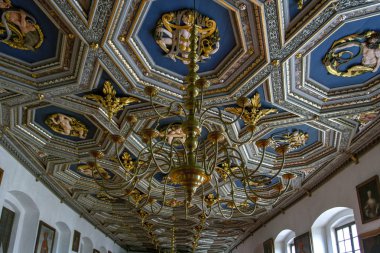 Telec, Çek Cumhuriyeti. 4 Mayıs 2019 tarihinde. Parça tavan. Kutlama salonu kale Telc iç parçası. Avrupa seyahati.