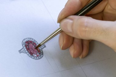 Çizim takı tasarım. Kağıt üzerinde kroki takı çizim sanatçı Tasarımcısı. Tasarım stüdyosu yaratıcılık fikirleri .