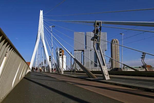 Blick Auf Die Willemsbrug Brücke Rotterdam Rotterdam Stadtbild Skyline Leuchtend — Stockfoto