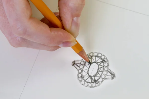 Drawing Jewelry Design Kreslím Náčrtky Šperků Papír Design Studio Myšlenky — Stock fotografie