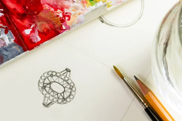 Disegno Gioielli Design Disegno Schizzi Gioielli Carta Studio Design Idee — Foto Stock