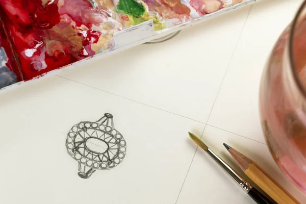 Disegno Gioielli Design Disegno Schizzi Gioielli Carta Studio Design Idee — Foto Stock