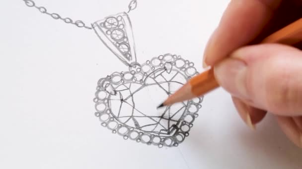 在纸上画素描珠宝 彩绘珠宝设计 设计工作室 创意与创意 — 图库视频影像