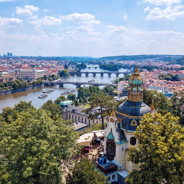Vista Aérea Praga Puentes Sobre Río Moldava — Foto de Stock