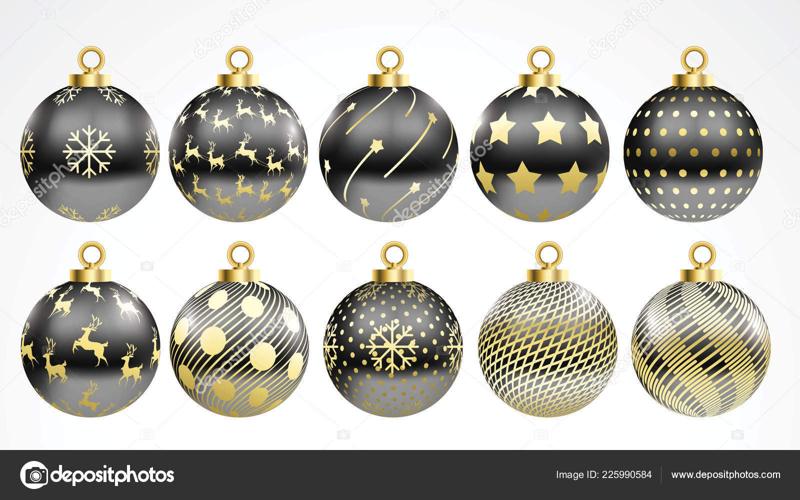 Set Vector Gold Black Christmas Balls Ornaments Golden Collection