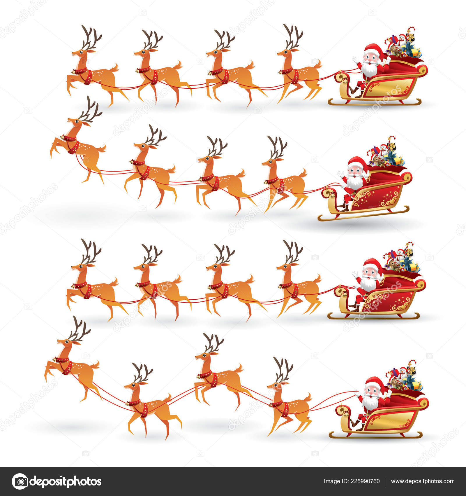 Cartoon Collection Christmas Santa Claus Rides Reindeer Sleigh Christmas Different Stock Vector C Vavectors 225990760