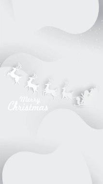 Noel tebrik kartı arka plan tasarımı ile stilize Ren geyiği ve kağıt sanat ve sıvı şekil stili modern düzeninde Noel ağacı