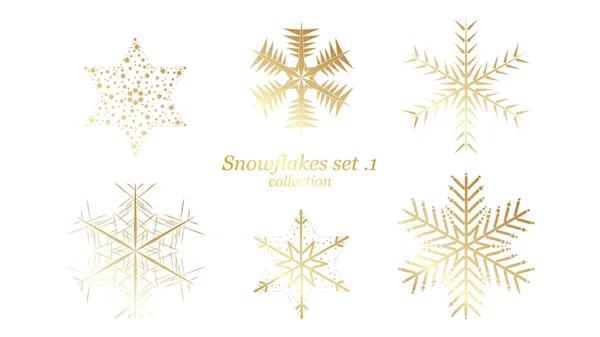 Set Vector Snowflakes Christmas Design Gold Luxury Color White Background — Stock Vector