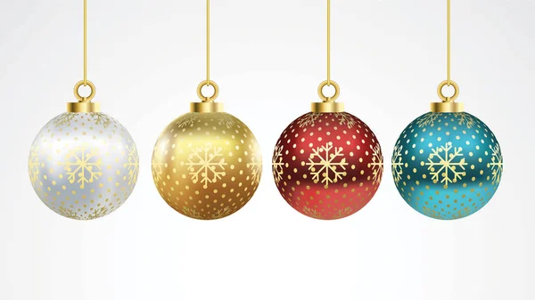 Ensemble Boules Noël Colorées Vectorielles Avec Des Ornements Collection Isolée — Image vectorielle