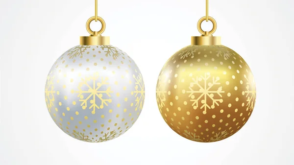 Set Aus Vektor Weihnachtskugeln Aus Gold Und Silber Mit Ornamenten — Stockvektor