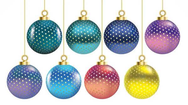 Conjunto Vectores Bolas Navidad Colores Con Adornos Colección Decoraciones Realistas — Vector de stock